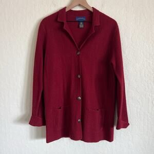 Charter Club 100% Boiled Wool Button Front Sweater Blazer Jacket size Small Red